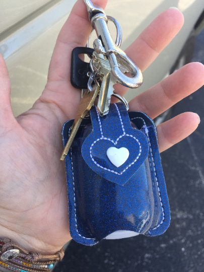 Glitter Royal Blue Hand Sanitizer Case -clip on keyfob - keychain to hold travel size hand sanitizers