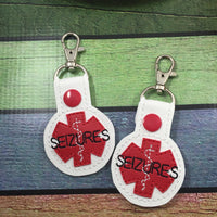 Medical alert bag tag - SEIZURES alert clip on keyring - medical alert charm with seizure indication to increase awareness - medical id