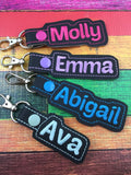 Personalized Name Tag -back to school- customized name Keyfob - embroidered keychain - gifts under 20 -backpack tag