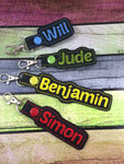 Personalized Name Tag -back to school- customized name Keyfob - embroidered keychain - gifts under 20 -backpack tag