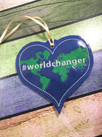 World Changer Christmas ornament - home decor - embroidered keepsake - best Christmas decor - Christmas gift ideas - package topper