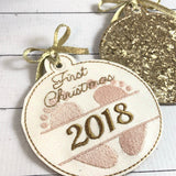 First Christmas Ornament - embroidered holiday keepsake Ornaments - babys first Christmas