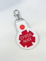 Medical alert bag tag - epipen inside alert clip on keyring - medical alert charm with epipen indication to increase awareness of allergy