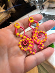 Pink and Yellow Octopus Tentacle Earrings