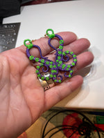 Purple and Green Octopus Tentacle Earrings
