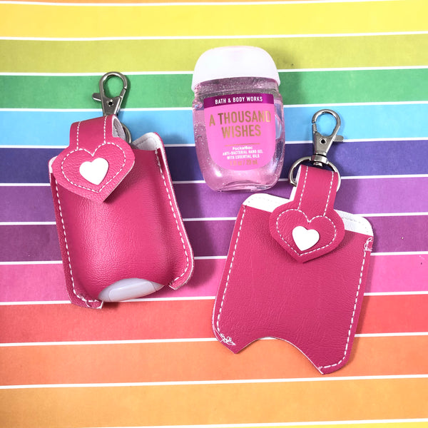 Raspberry Pink Hand Sanitizer Case -clip on keyfob - keychain to hold travel size hand sanitizers