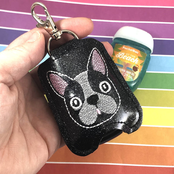 Boston Terrier Hand Sanitizer Case -clip on keyfob - keychain to hold travel size hand sanitizers