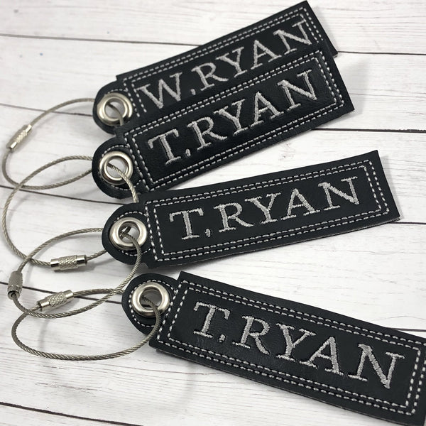 Really Useful Tag SET OF THREE all the same name -back to school- customized name Keyfob - embroidered keychain - gifts under 20 -backpack tag
